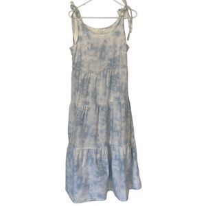 BEACHLUNCHLOUNGE Blue/White Tie-Dye Tiered Beachy Linen Blend Midi-Dress Size SP